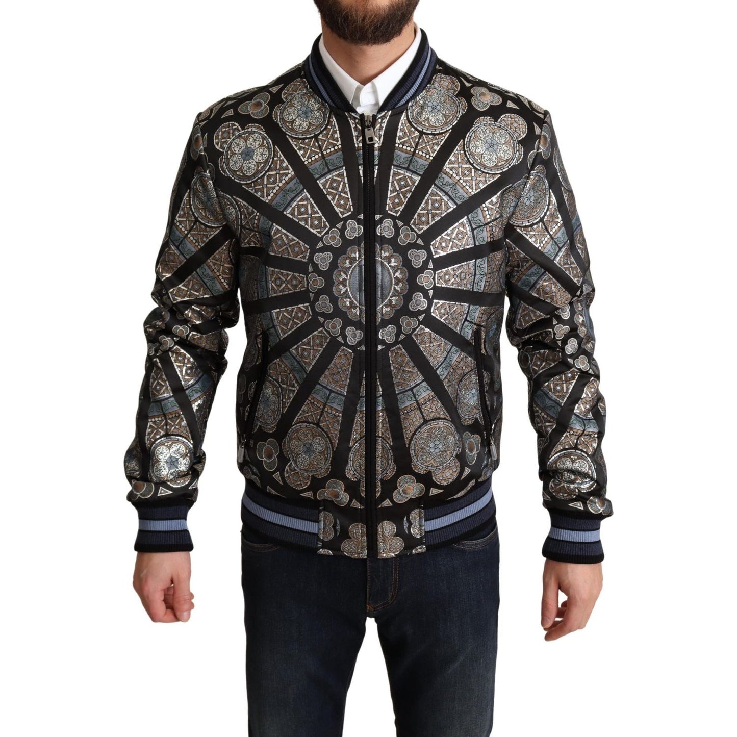 Dolce & Gabbana Elegant Jacquard Bomber Jacket in Blue Dolce & Gabbana