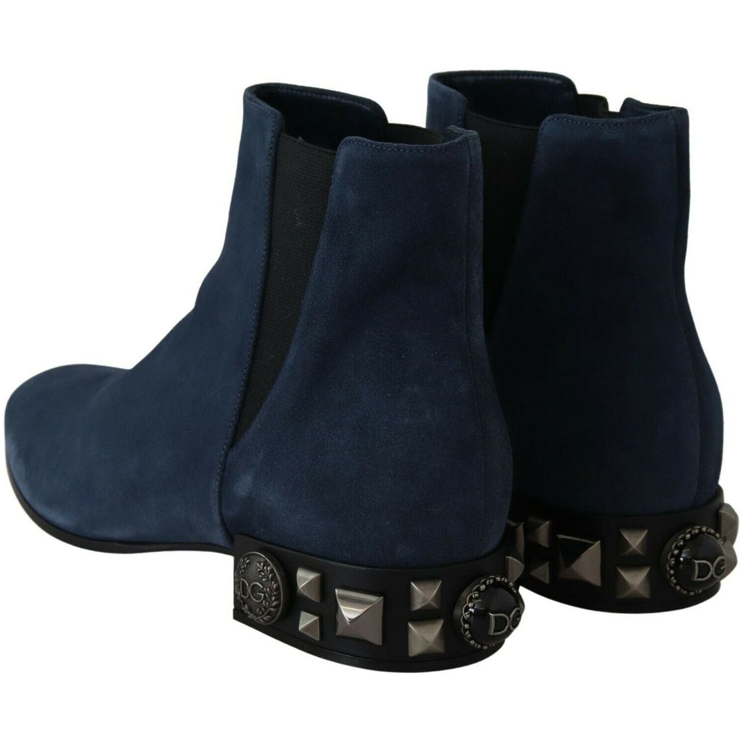 Dolce & Gabbana Chic Blue Suede Mid-Calf Boots with Stud Details Dolce & Gabbana