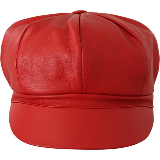 Dolce & Gabbana Chic Red Leather Cabbie Cap Dolce & Gabbana