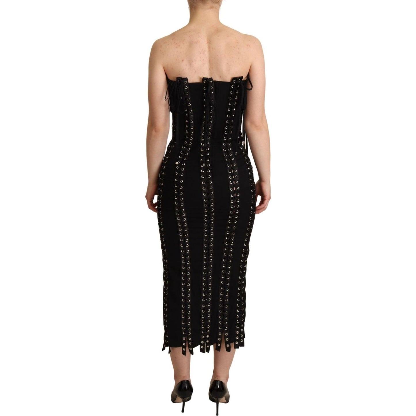 Dolce & Gabbana Elegant Sleeveless Lace-Up Midi Dress Dolce & Gabbana