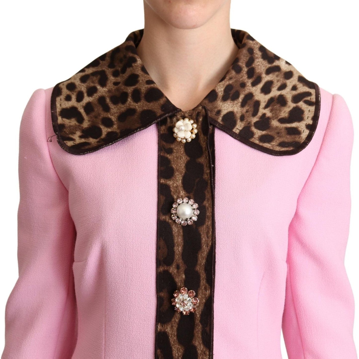 Dolce & Gabbana Chic Pink Leopard Trench with Crystal Buttons Dolce & Gabbana