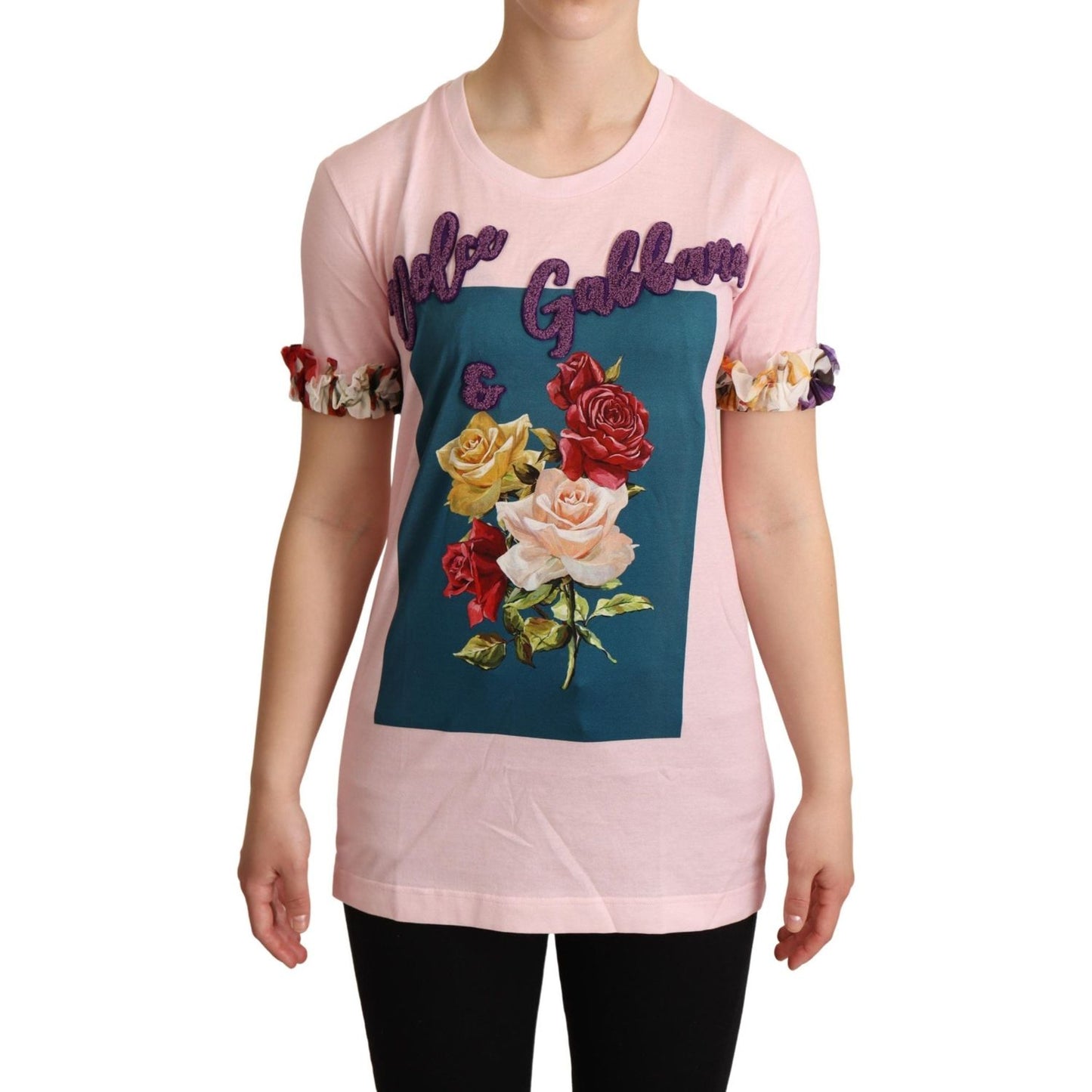 Dolce & Gabbana Elegant Floral Rose Applique T-Shirt WOMAN T-SHIRTS Dolce & Gabbana