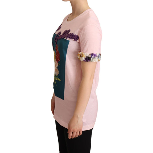 Dolce & Gabbana Elegant Floral Rose Applique T-Shirt WOMAN T-SHIRTS Dolce & Gabbana