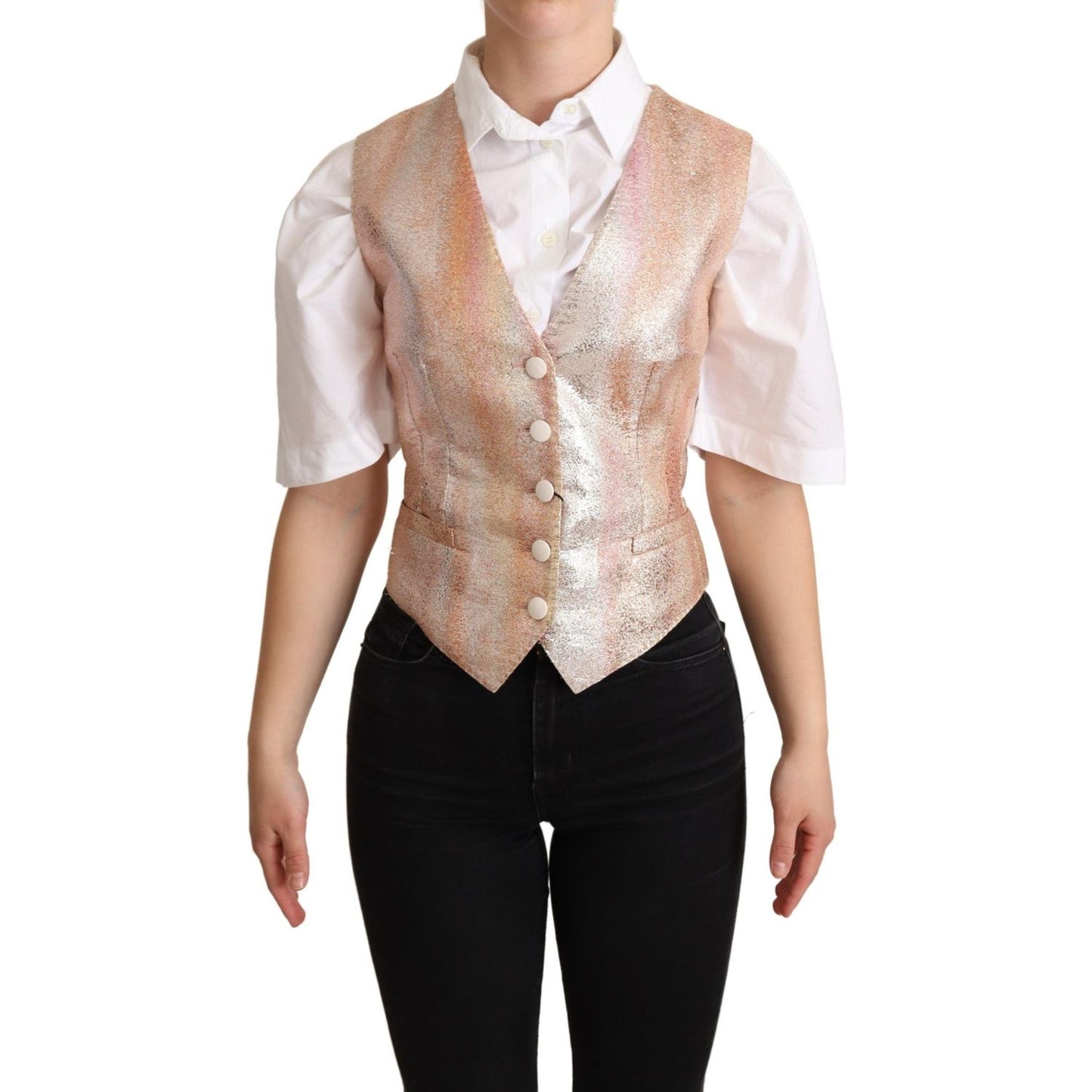 Dolce & Gabbana Elegant Pink Metallic Sheen Waistcoat Dolce & Gabbana