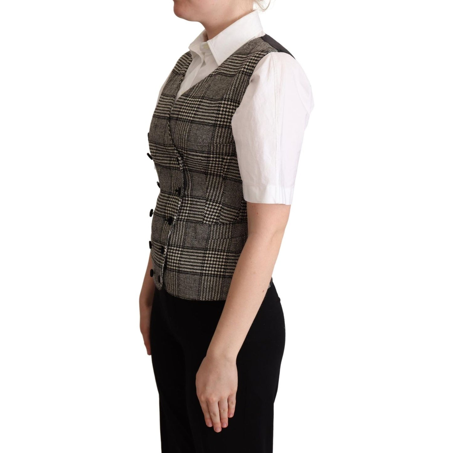 Dolce & Gabbana Elegant Checkered Gray Silk Blend Vest Dolce & Gabbana