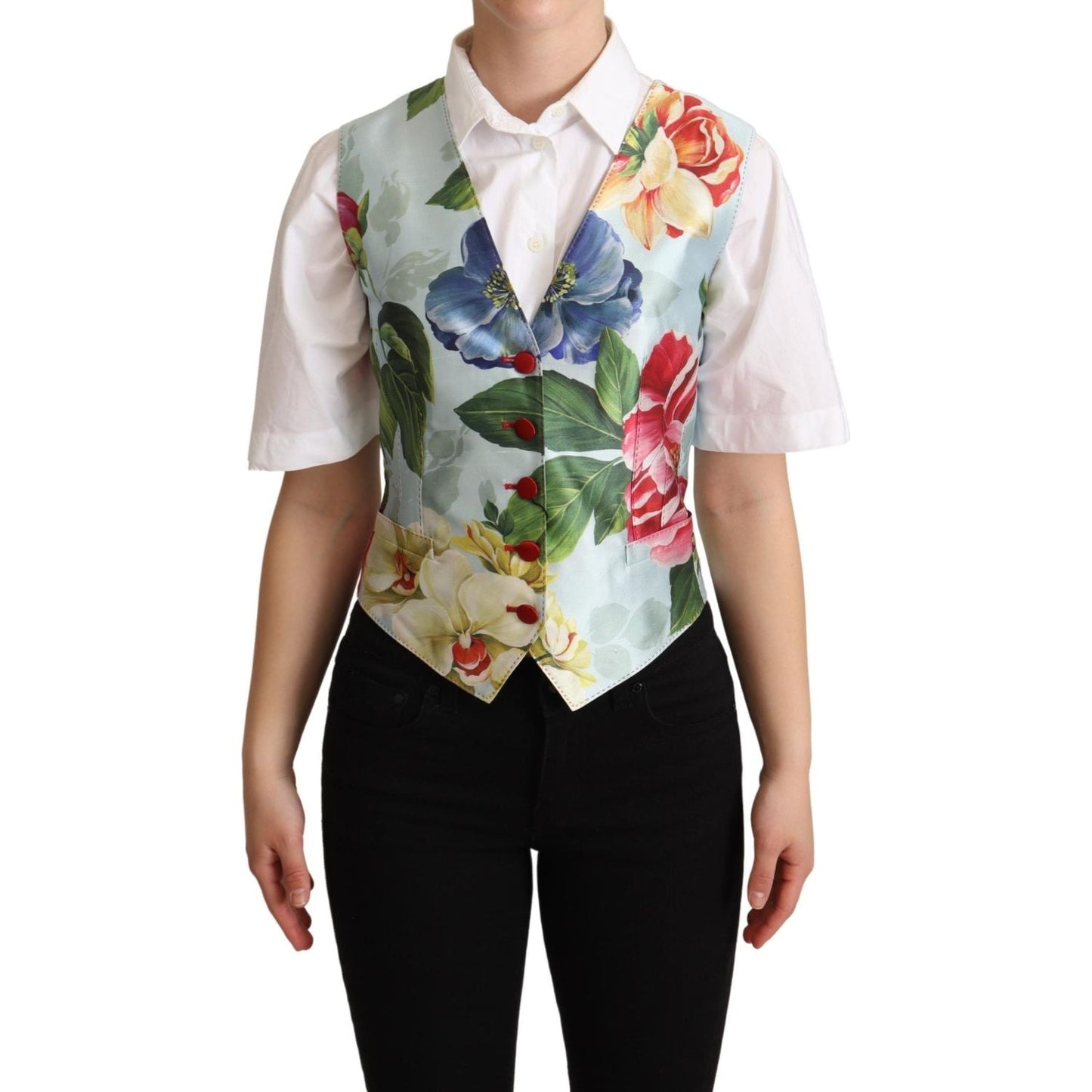 Dolce & Gabbana Elegant Floral Print Silk Waistcoat Dolce & Gabbana