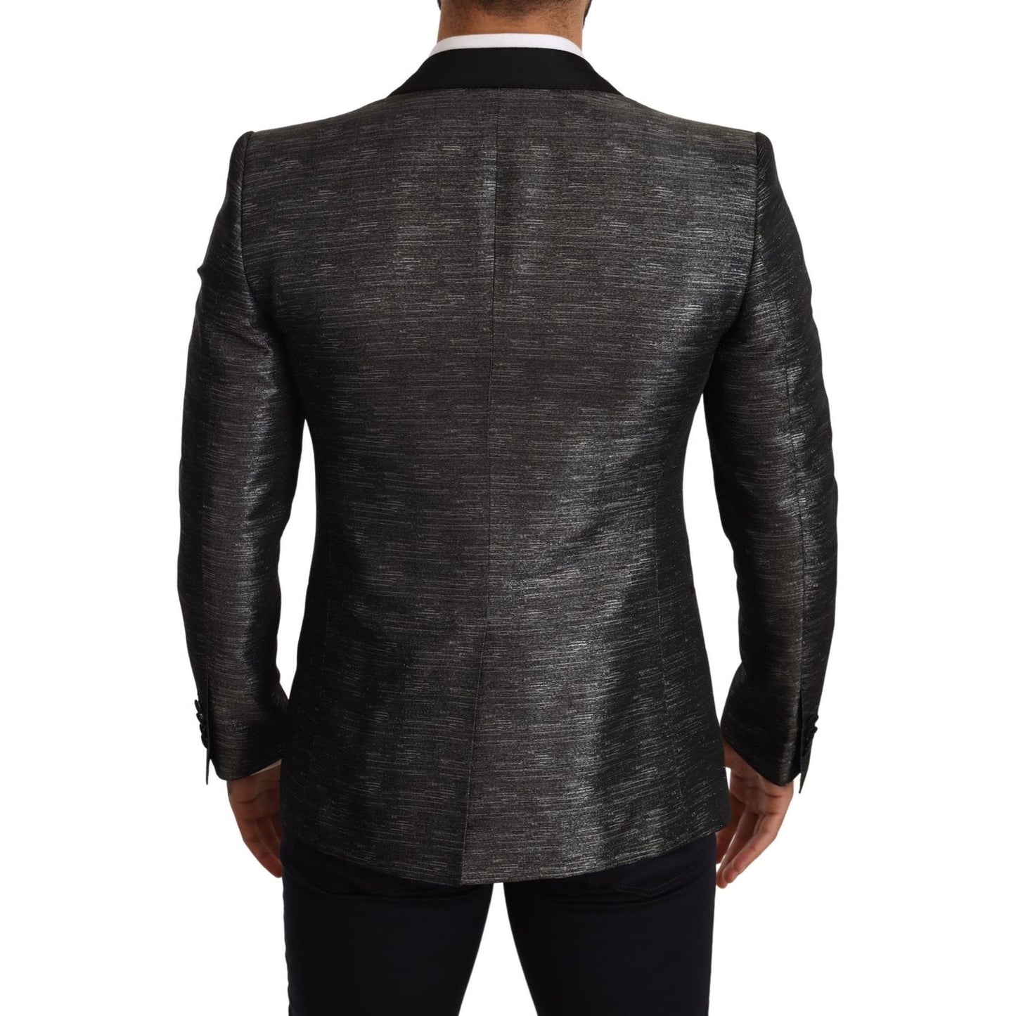 Dolce & Gabbana Metallic Gray Jacquard Slim Fit Blazer Dolce & Gabbana