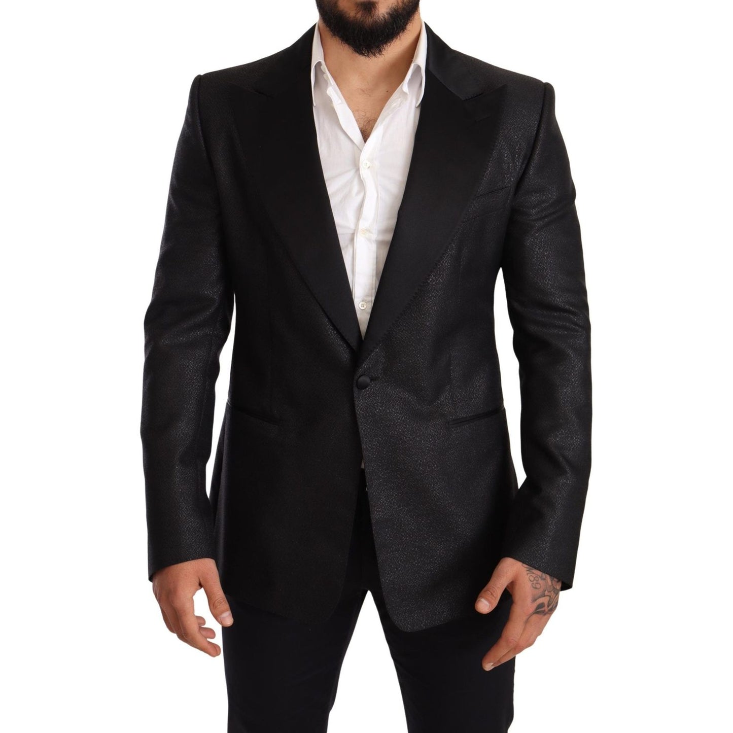 Dolce & Gabbana Elegant Black Metallic Slim Fit Blazer Jacket Blazer Jacket Dolce & Gabbana