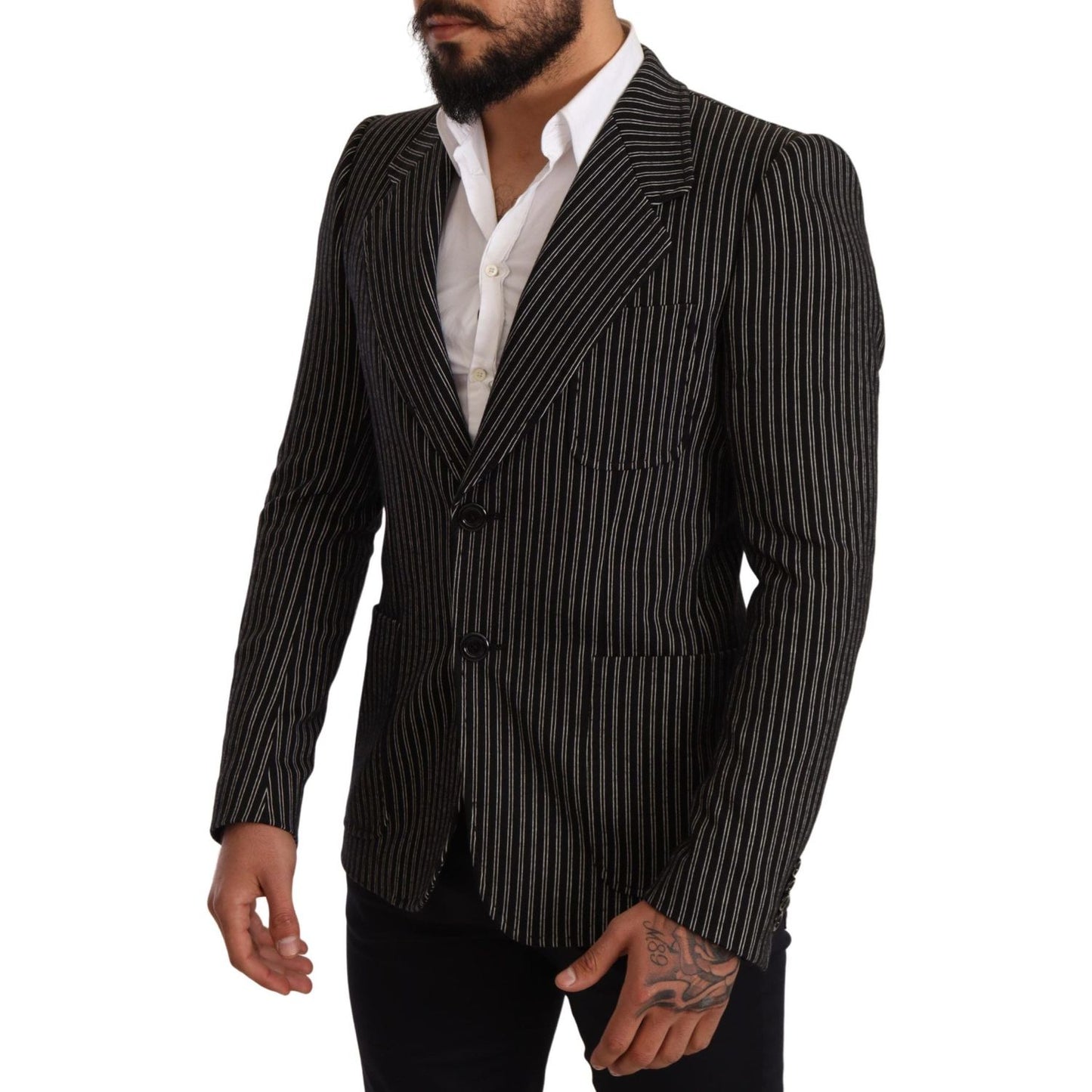 Dolce & Gabbana Elegant Black Striped Virgin Wool Blazer Dolce & Gabbana