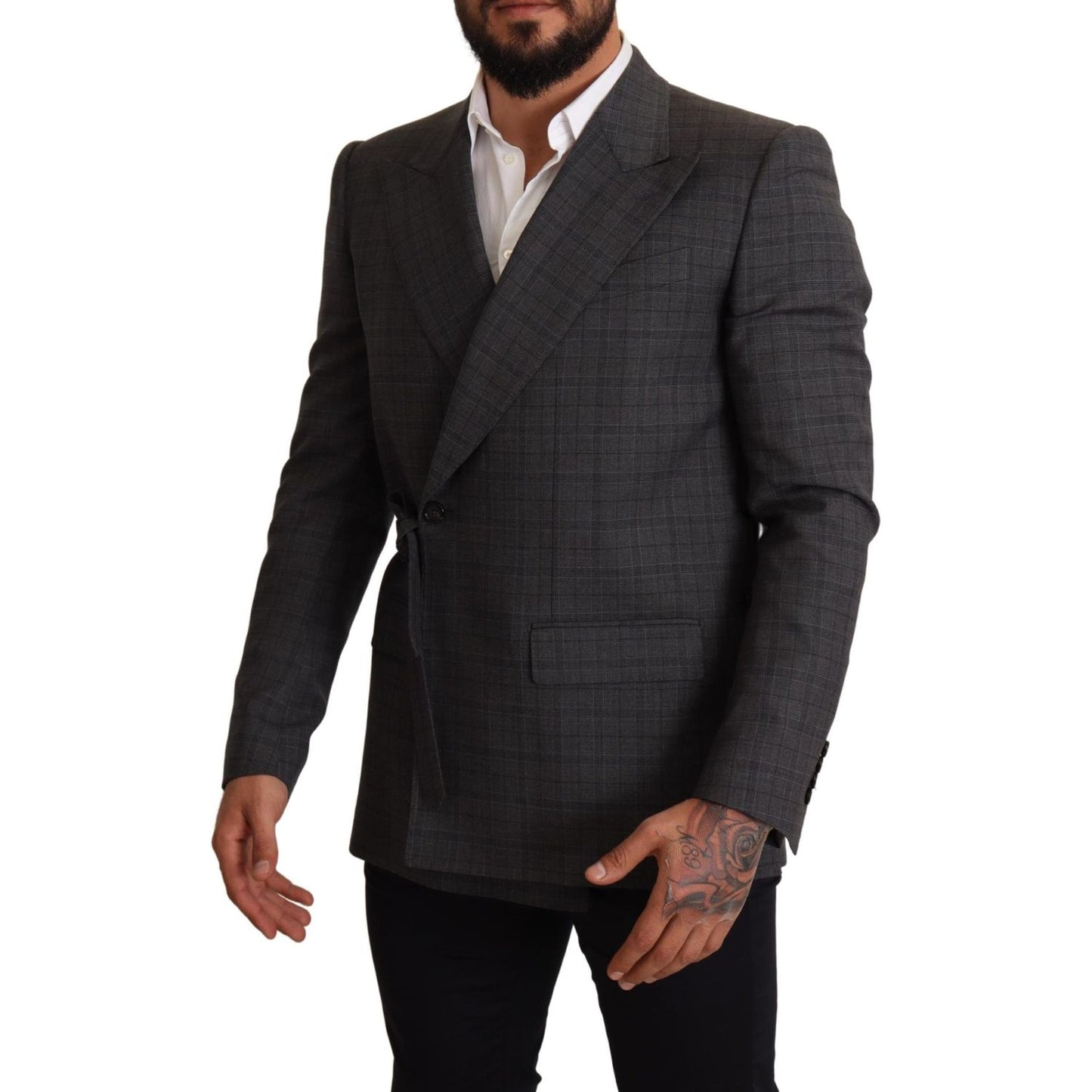 Dolce & Gabbana Chic Gray Check Martini Slim Fit Double-Breasted Blazer Dolce & Gabbana