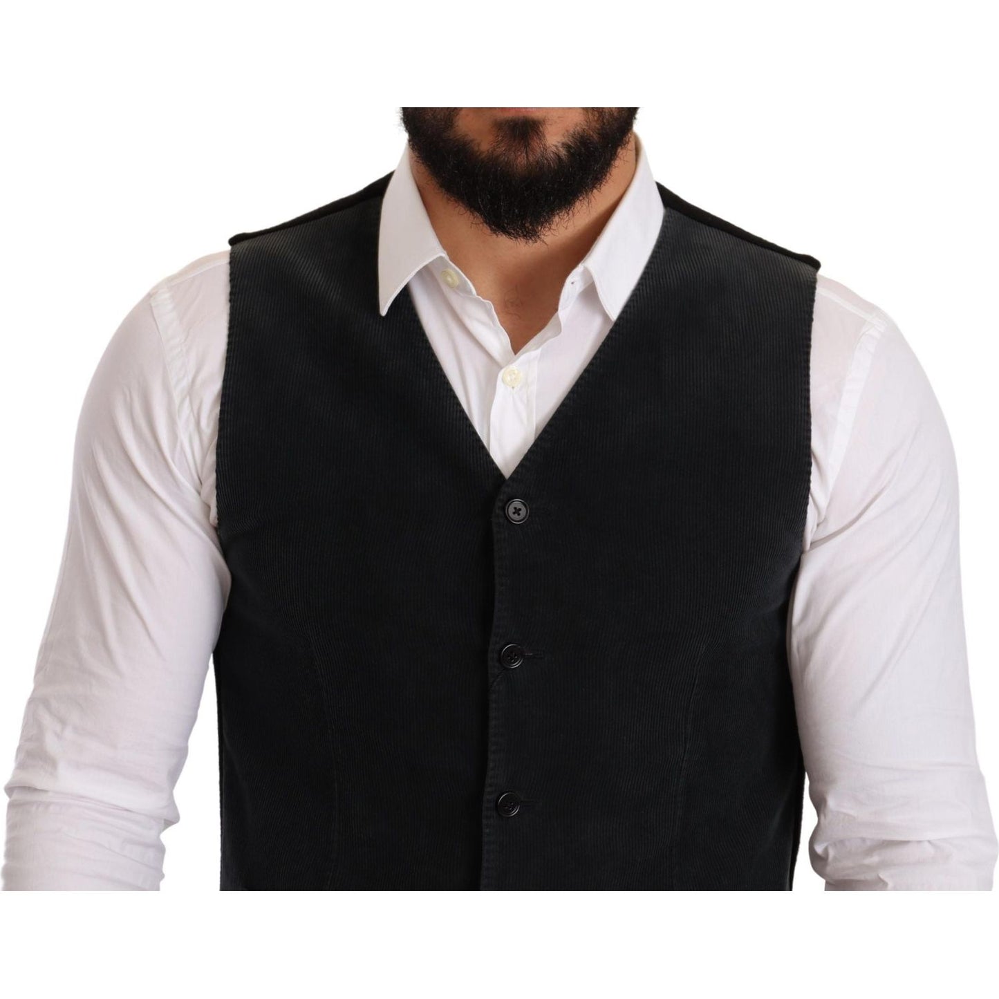 Dolce & Gabbana Elegant Black Cotton Formal Dress Vest Vest Jacket Dolce & Gabbana