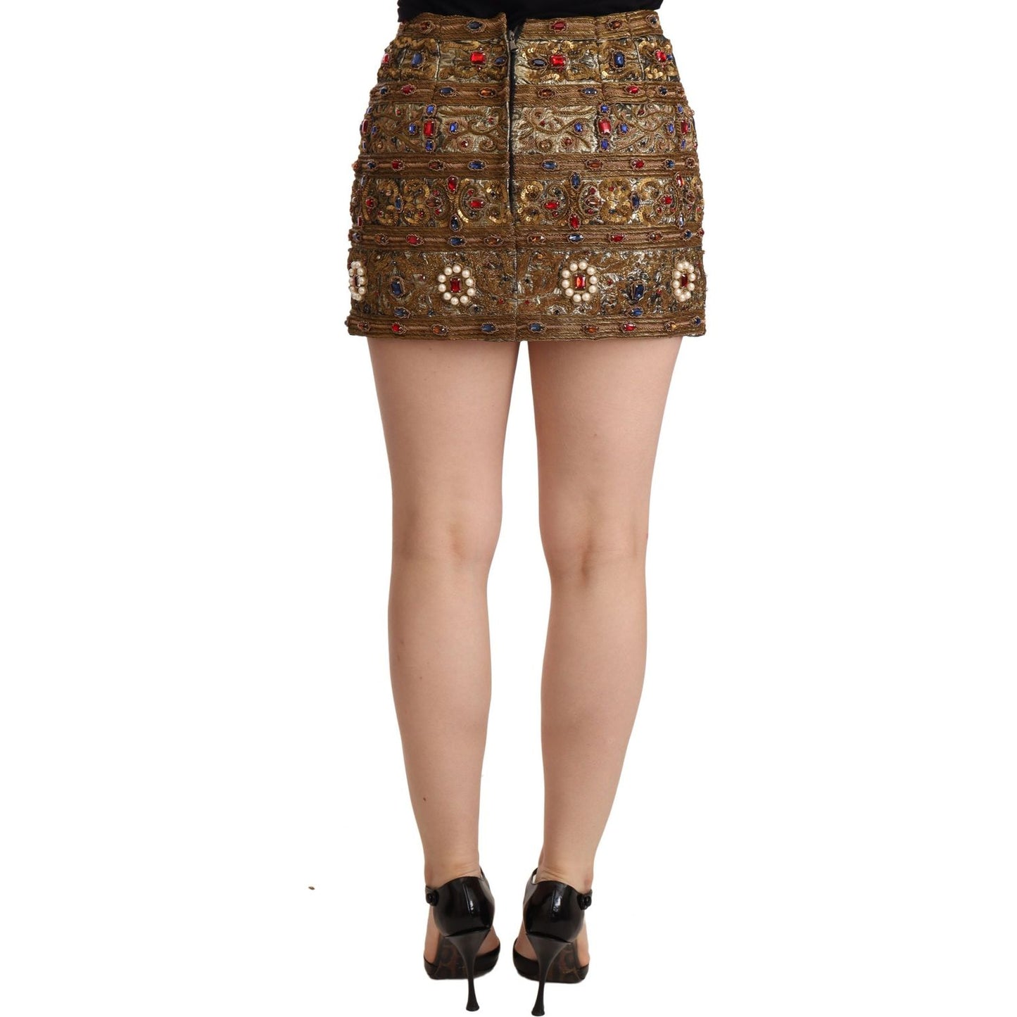 Dolce & Gabbana Gold Embellished High Waist Mini Skirt WOMAN SKIRTS Dolce & Gabbana