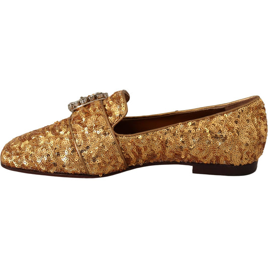 Dolce & Gabbana Elegant Gold Sequin Crystal Flats WOMAN LOAFERS Dolce & Gabbana