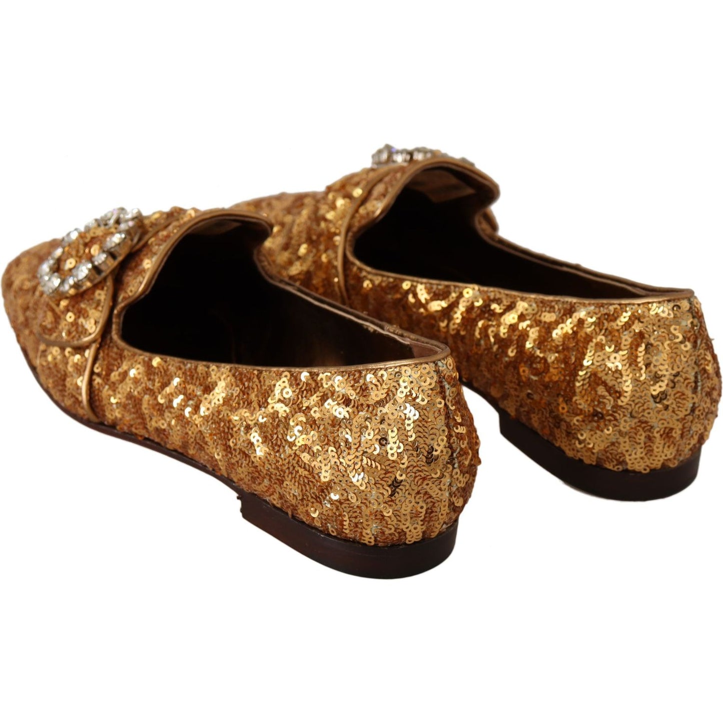 Dolce & Gabbana Elegant Gold Sequin Crystal Flats WOMAN LOAFERS Dolce & Gabbana