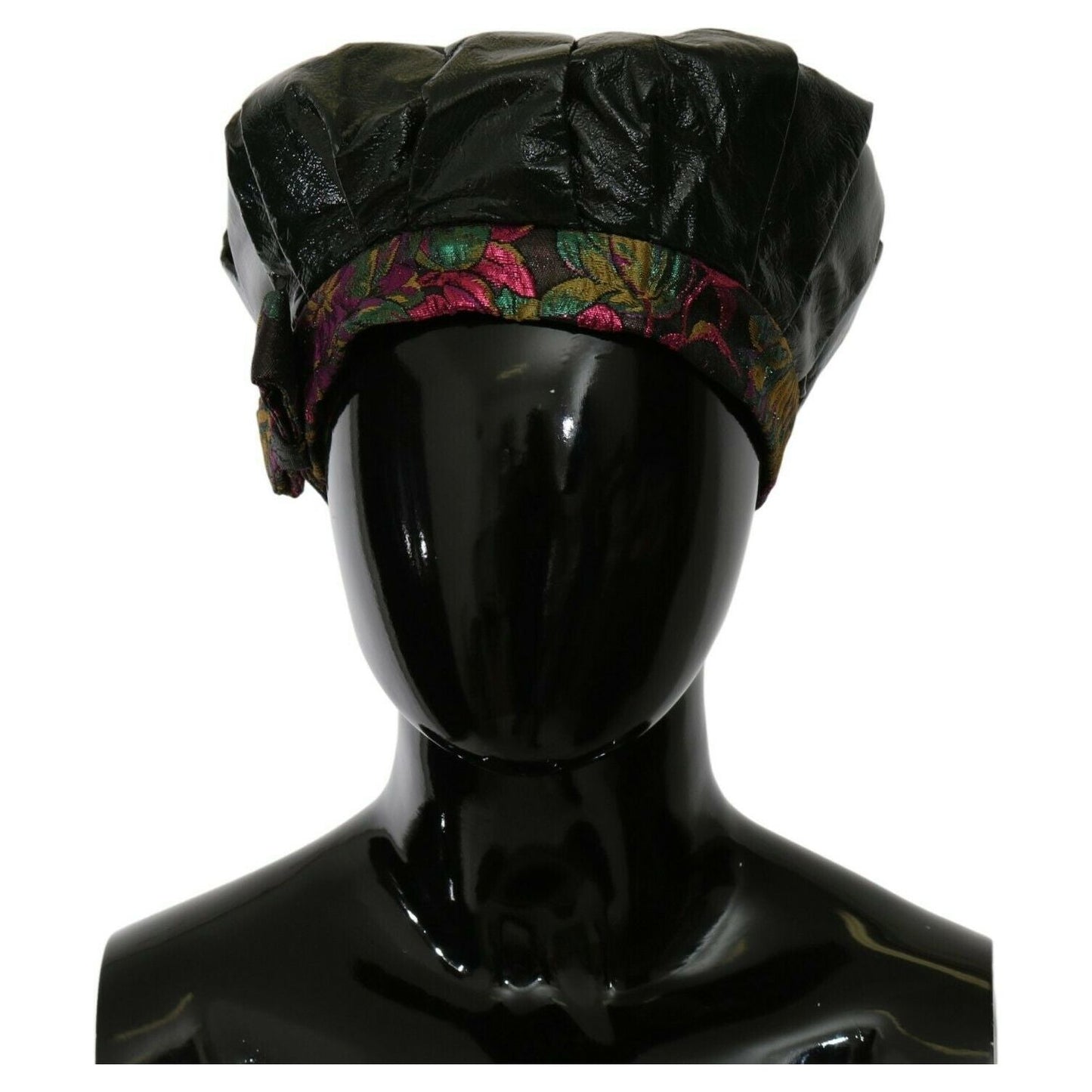 Dolce & Gabbana Elegant Black Beret Cap with Floral Lining WOMAN HATS Dolce & Gabbana