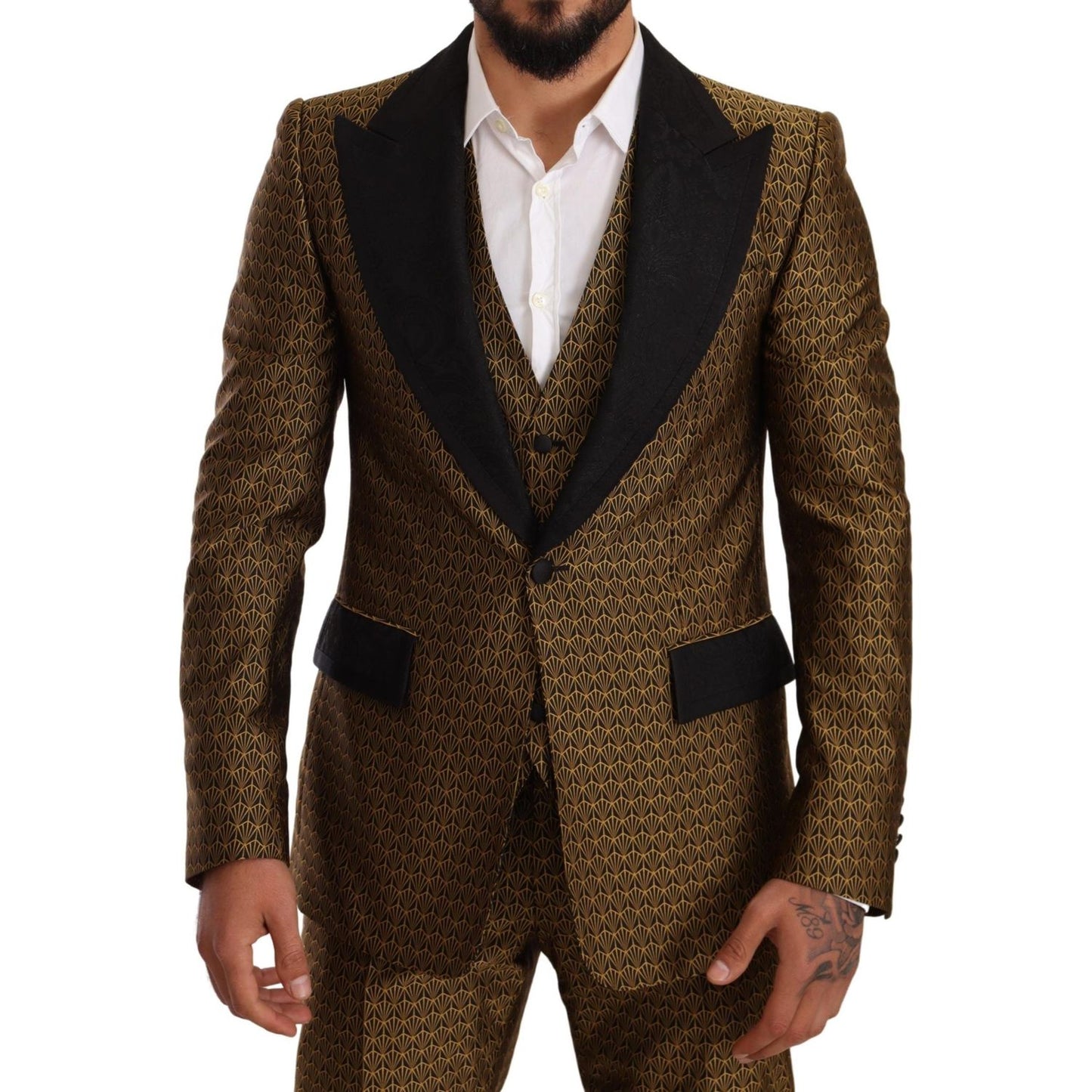 Dolce & Gabbana Elegant Yellow Patterned Three-Piece Suit Dolce & Gabbana