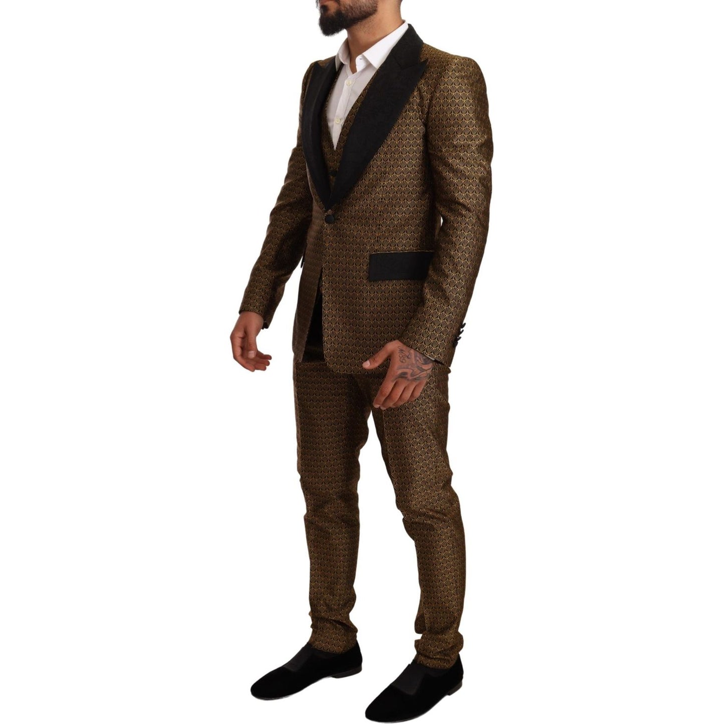 Dolce & Gabbana Elegant Yellow Patterned Three-Piece Suit Dolce & Gabbana