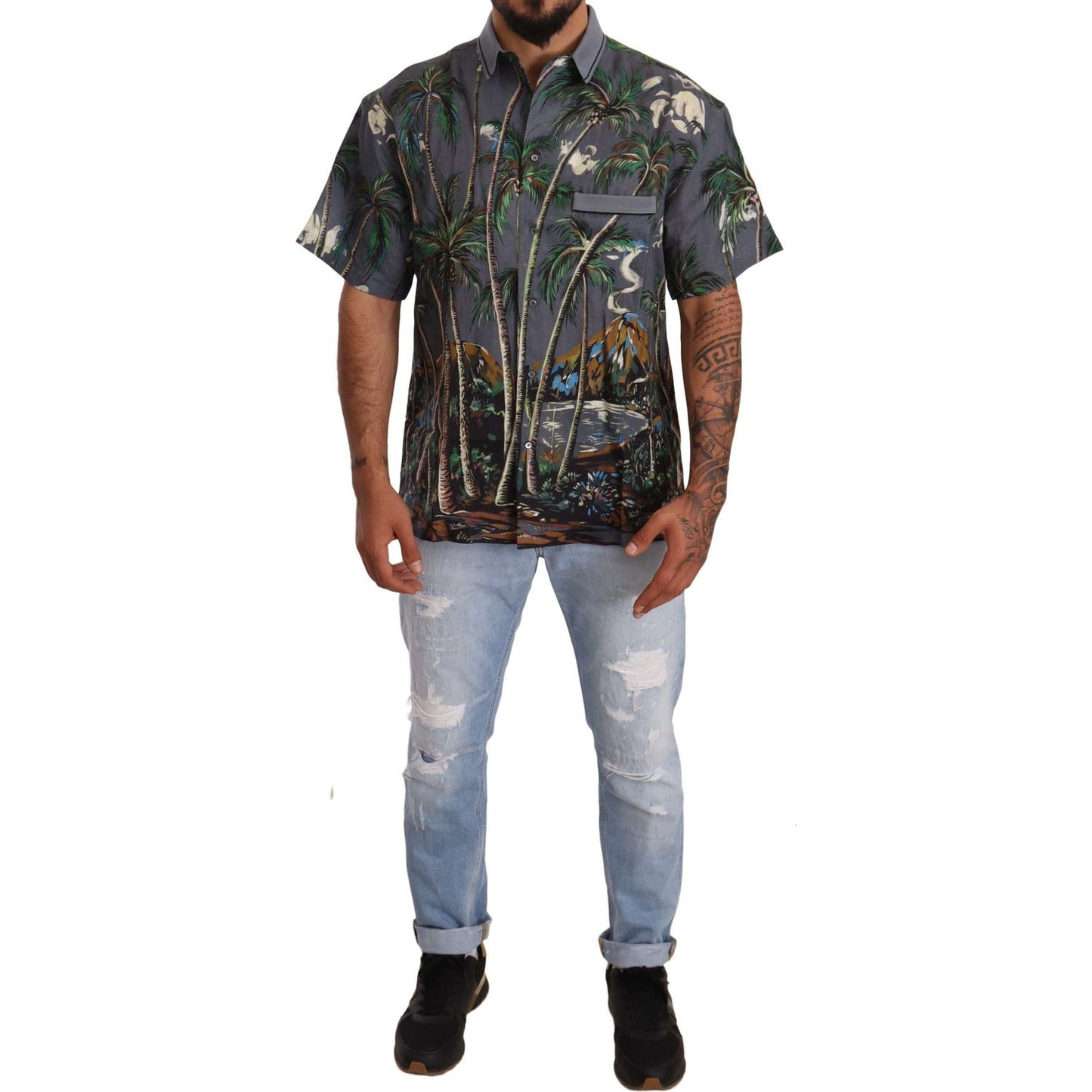 Dolce & Gabbana Tropical Elegance Linen Silk Men's Shirt Dolce & Gabbana