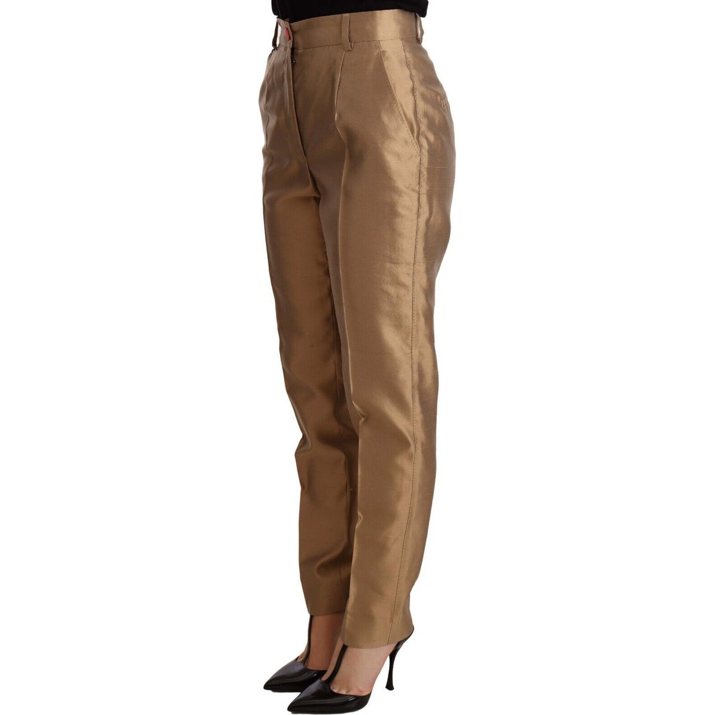 Dolce & Gabbana Elegant Tapered Silk Trousers in Gold Jeans & Pants Dolce & Gabbana