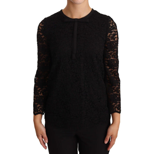 Dolce & Gabbana Elegant Black Floral Lace Long Sleeve Top Dolce & Gabbana