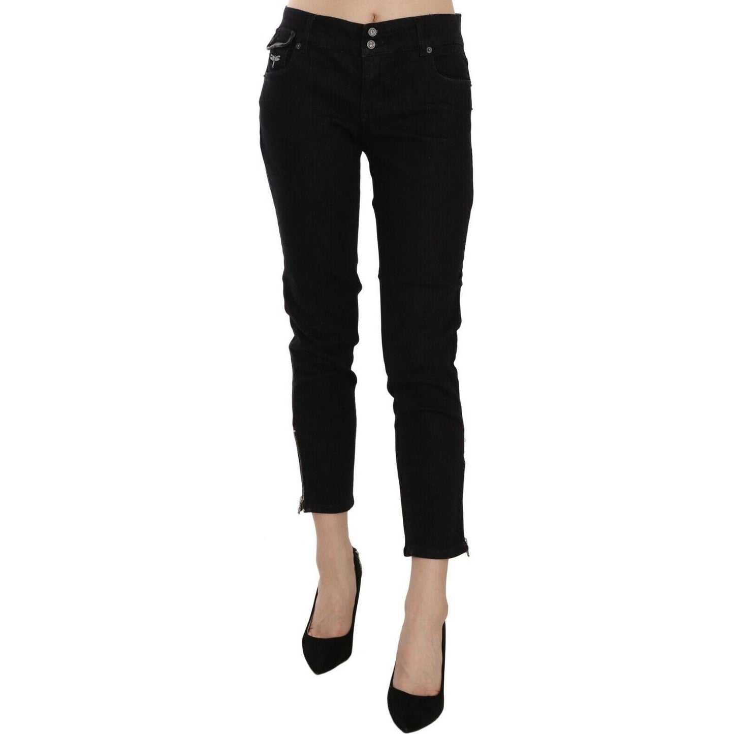 John Galliano Chic Black Mid Waist Slim Cropped Jeans Jeans & Pants John Galliano