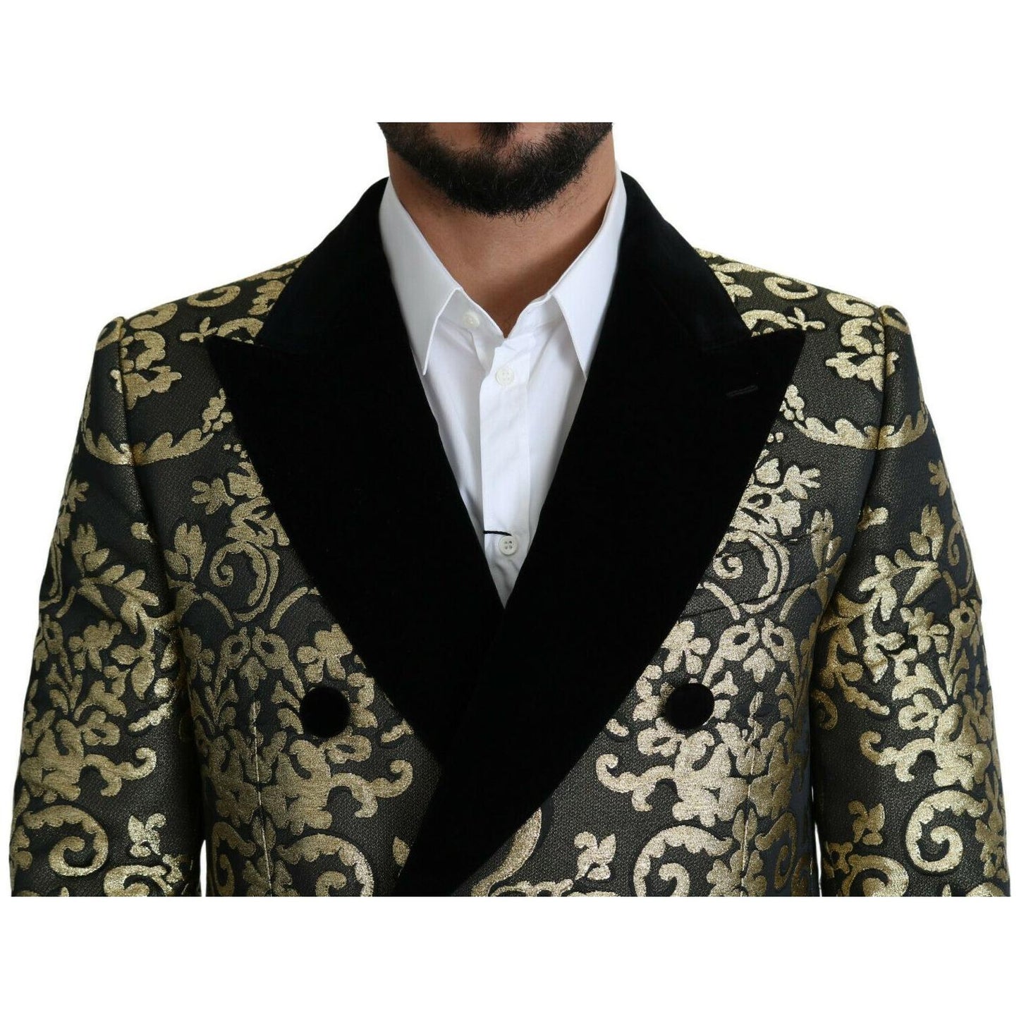 Dolce & Gabbana Gold Black Sicilia Jacquard Double-Breasted Coat Dolce & Gabbana