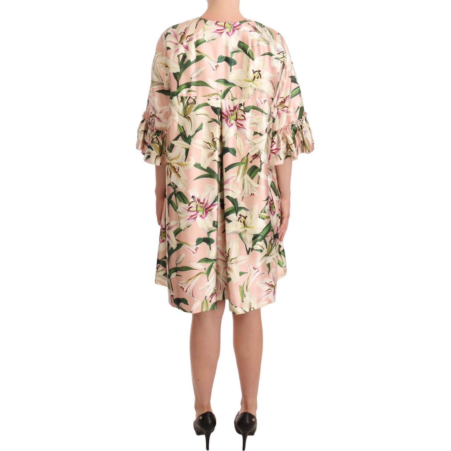 Dolce & Gabbana Elegant Floral Ruffled Silk Long Coat Dolce & Gabbana