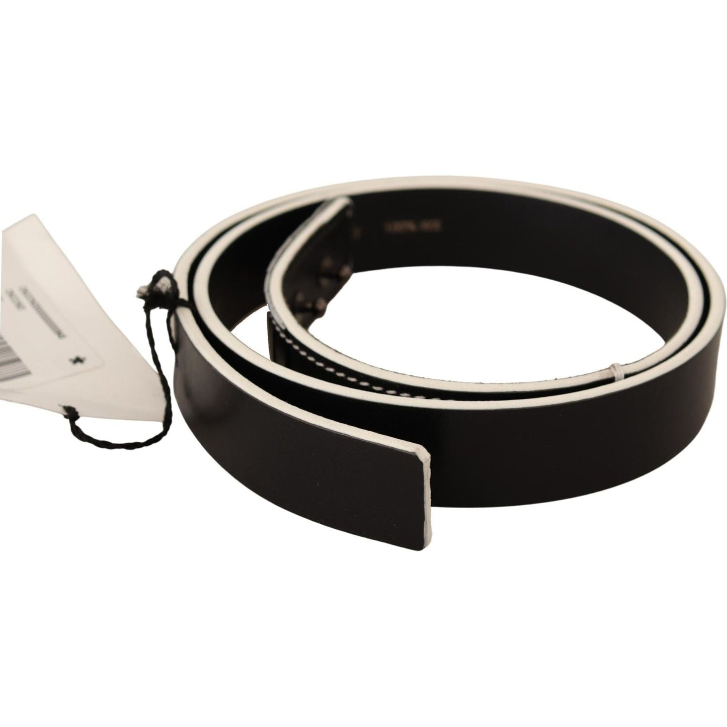 Costume National Chic Black Leather Fashion Belt with White Accents WOMAN BELTS Costume National