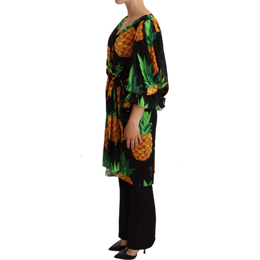 Dolce & Gabbana Vibrant Pineapple Draped Wrap Dress WOMAN DRESSES Dolce & Gabbana