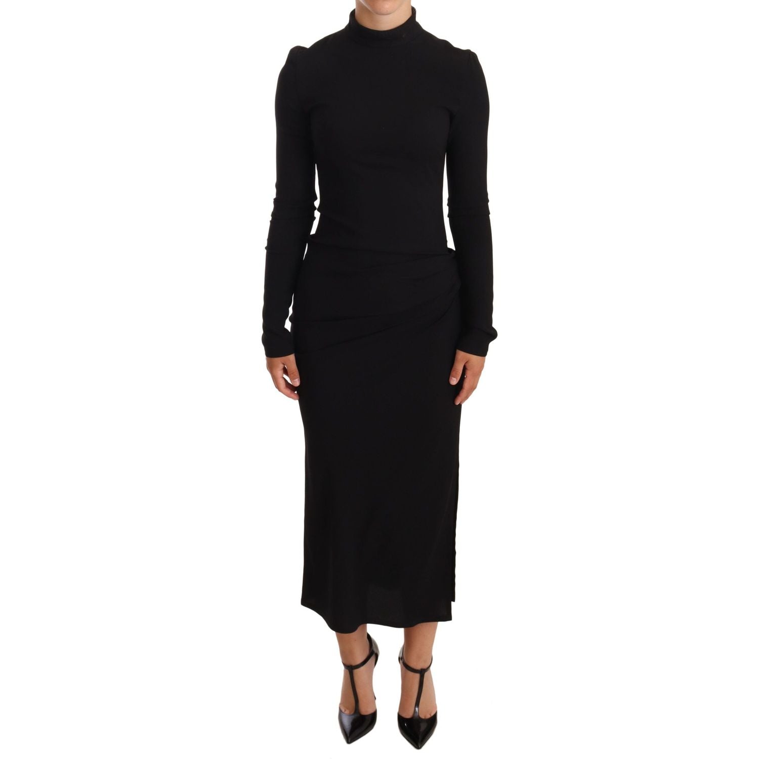 Dolce & Gabbana Elegant Black Turtleneck Sheath Dress