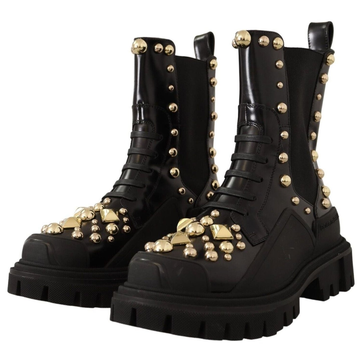 Dolce & Gabbana Studded Leather Combat Boots with Embroidery WOMAN BOOTS Dolce & Gabbana