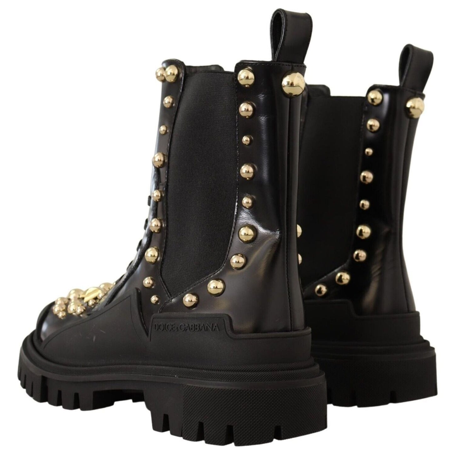 Dolce & Gabbana Studded Leather Combat Boots with Embroidery WOMAN BOOTS Dolce & Gabbana