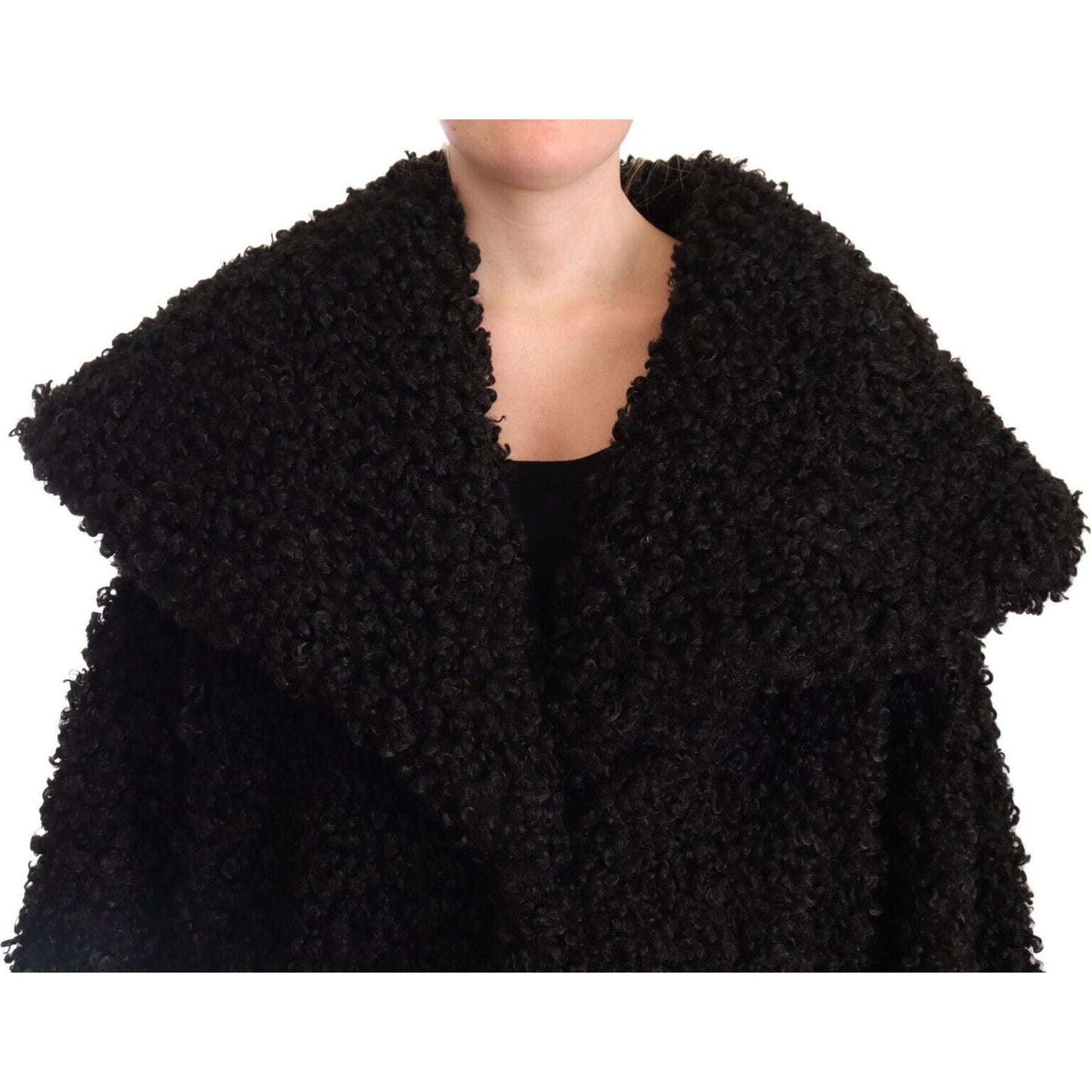 Dolce & Gabbana Elegant Black Fur Cape Trench Coat WOMAN COATS & JACKETS Dolce & Gabbana