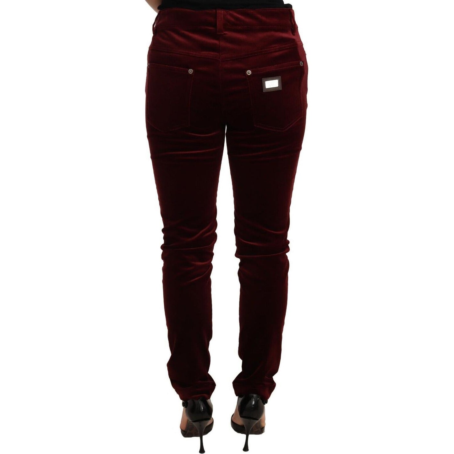 Dolce & Gabbana Elegant Red Velvet Skinny Pants Jeans & Pants Dolce & Gabbana