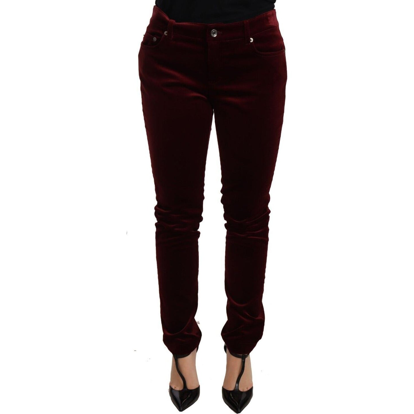 Dolce & Gabbana Elegant Red Velvet Skinny Pants Jeans & Pants Dolce & Gabbana