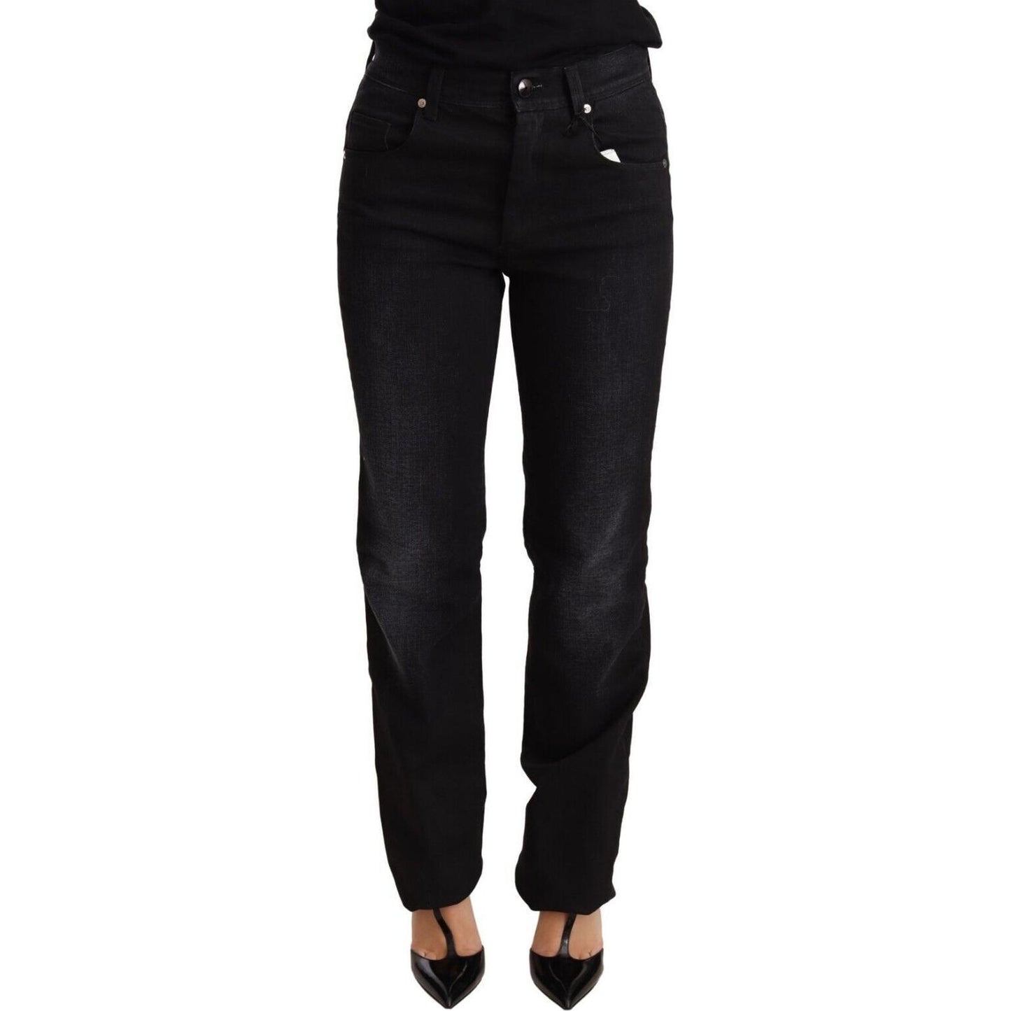 Ermanno Scervino Chic Black Washed Straight Cut Jeans Jeans & Pants Ermanno Scervino