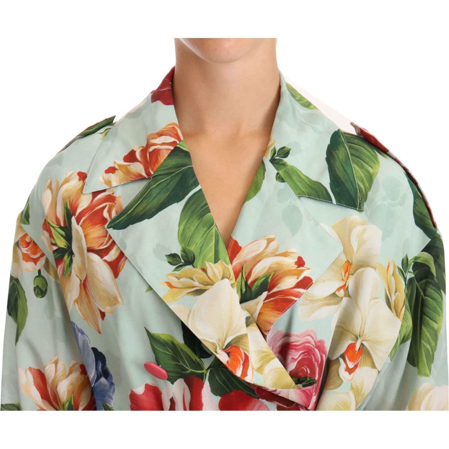 Dolce & Gabbana Elegant Floral Silk Trench Coat