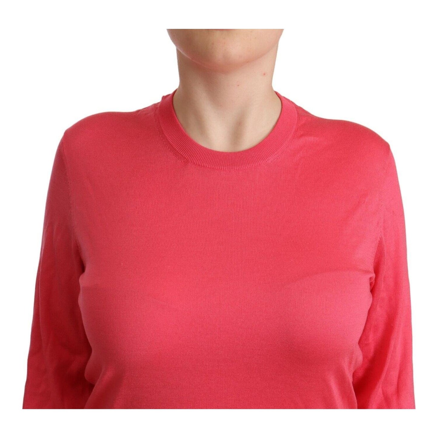 Dolce & Gabbana Elegant Pink Silk Crewneck Sweater WOMAN SWEATERS Dolce & Gabbana