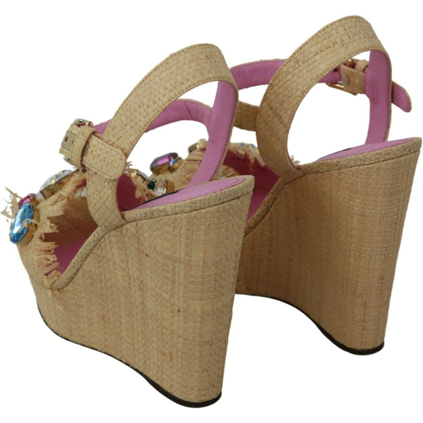 Dolce & Gabbana Beige Silk Strap Wedge Sandals Heeled Wedge Dolce & Gabbana