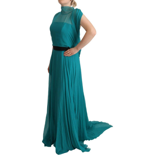 Alberta Ferretti Elegant Silk A-Line Long Dress in Blue Alberta Ferretti