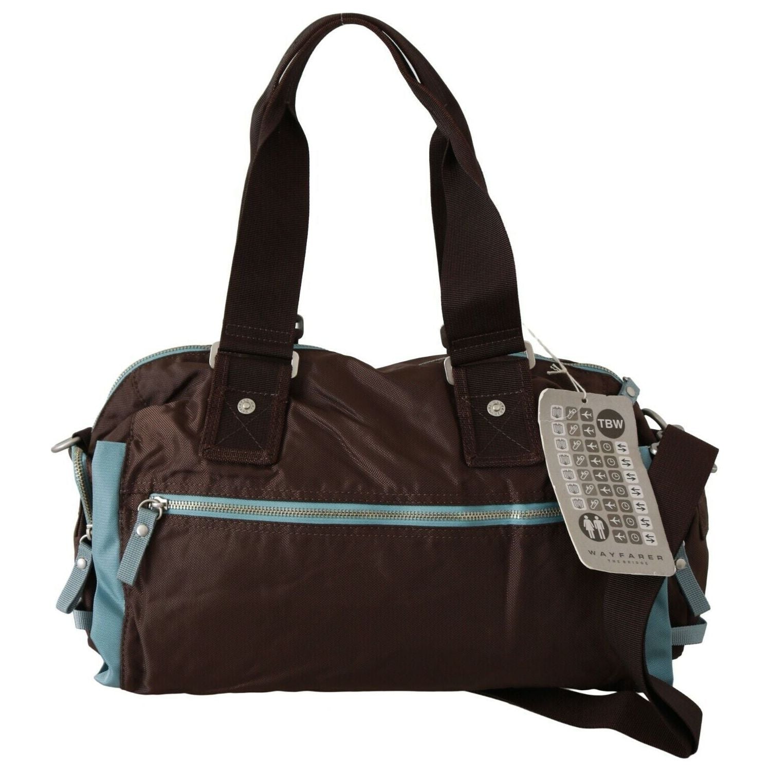 Front view with bag zipped and handles upright.