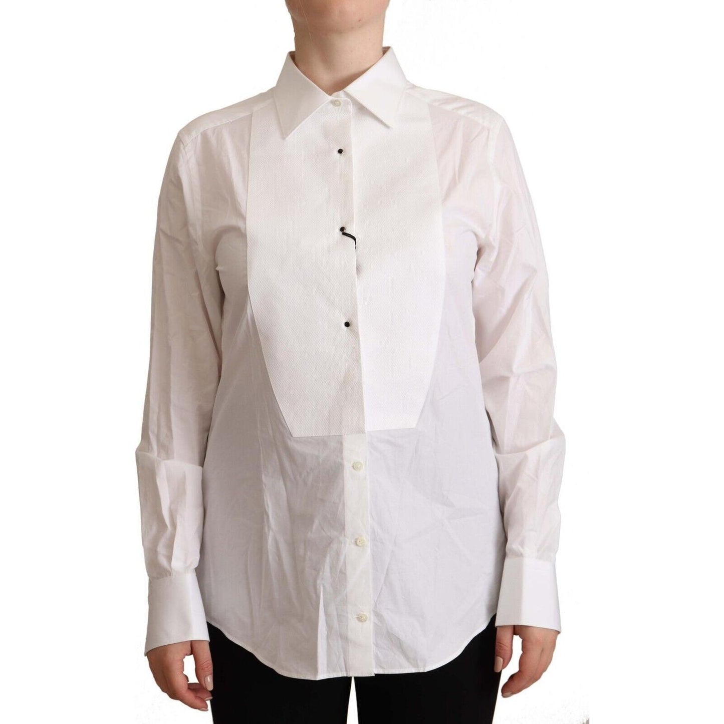 Dolce & Gabbana Elegant White Cotton Collared Top WOMAN TOPS AND SHIRTS Dolce & Gabbana