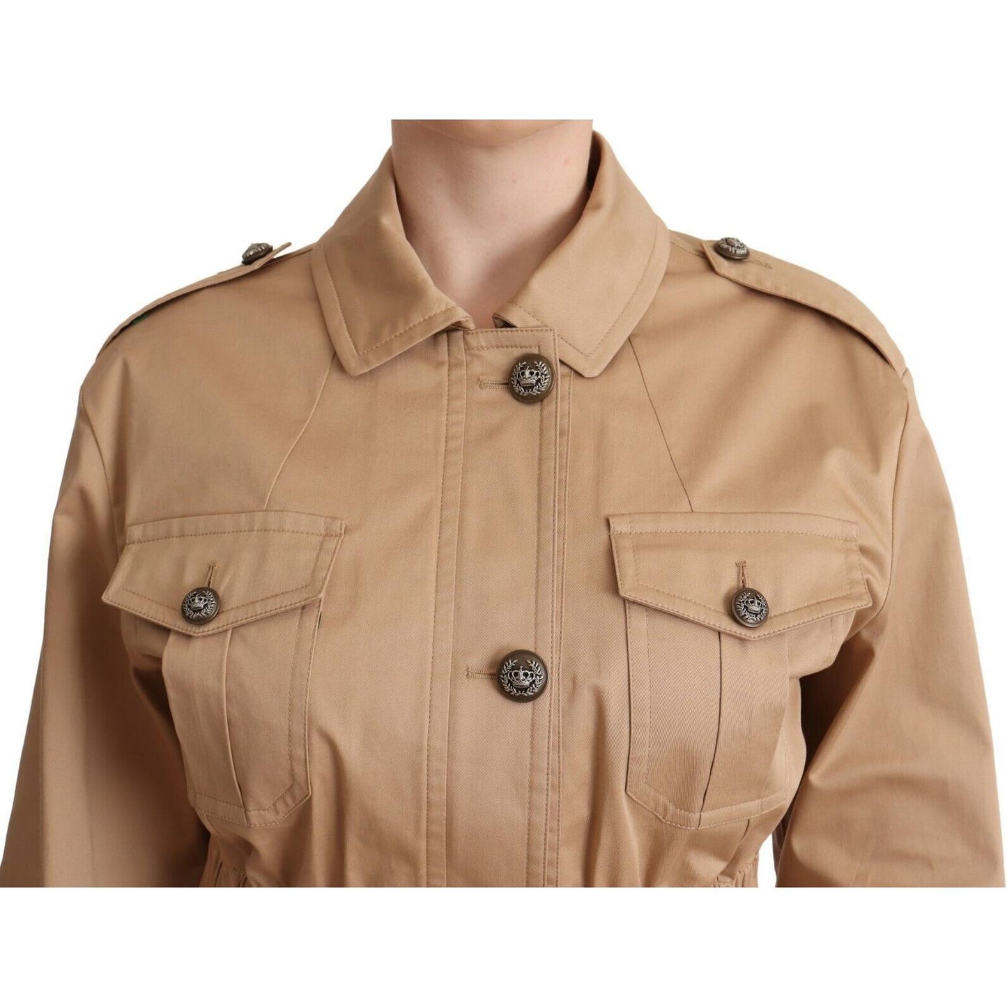 Dolce & Gabbana Chic Beige Button Down Coat with Embellishments WOMAN COATS & JACKETS Dolce & Gabbana