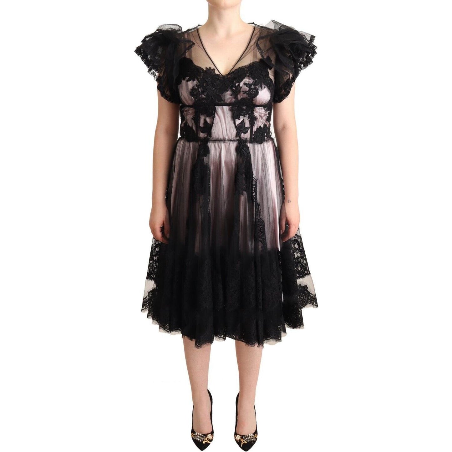 Dolce & Gabbana Chic Black Floral Lace Midi Dress Dolce & Gabbana