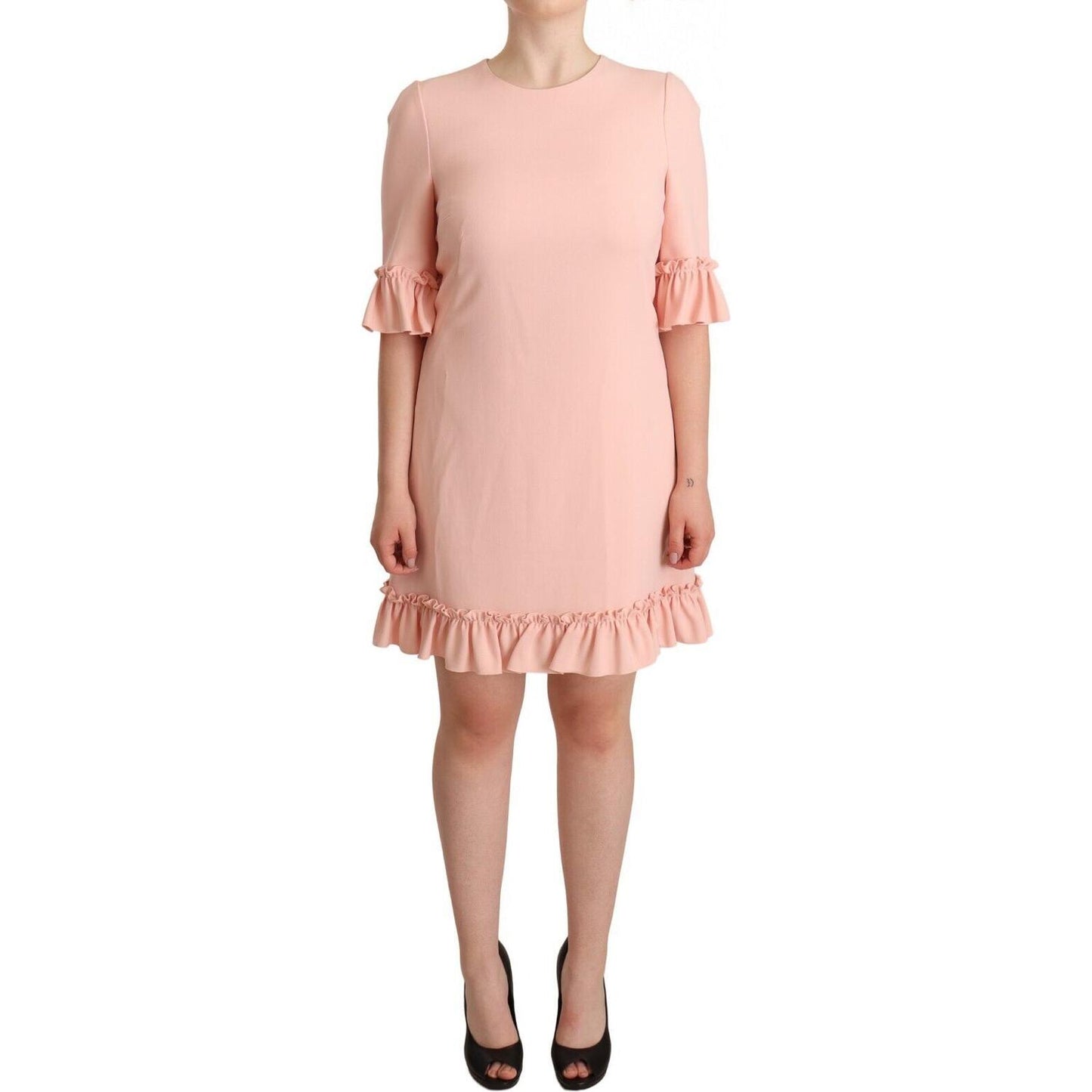 Dolce & Gabbana Ruffled Sleeve Sheath Dress in Pink Dolce & Gabbana