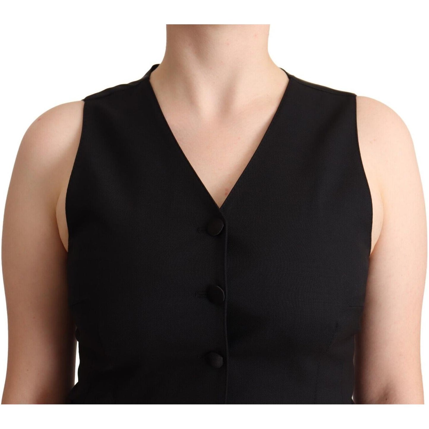 Dolce & Gabbana Elegant Black Vest Top with Button Detail WOMAN TOPS AND SHIRTS Dolce & Gabbana