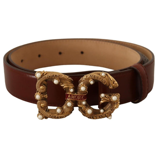 Dolce & Gabbana Elegant Pearl-Embellished Leather Amore Belt WOMAN BELTS Dolce & Gabbana