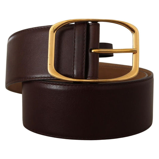 Dolce & Gabbana Elegant Dark Brown Leather Belt with Gold Buckle Dolce & Gabbana