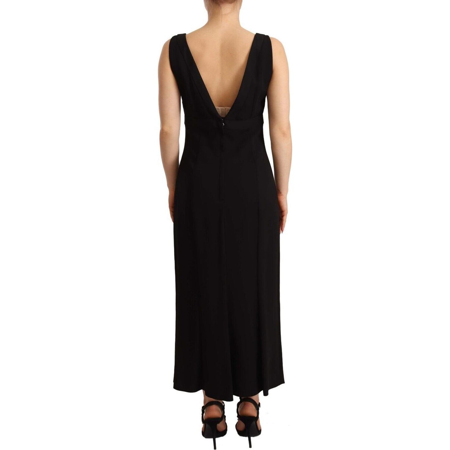 Dolce & Gabbana Elegant Black V-Neck Sheath Midi Dress Dolce & Gabbana