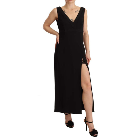 Dolce & Gabbana Elegant Black V-Neck Sheath Midi Dress Dolce & Gabbana